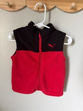 PUMA Baby Toddler Fleece Full Zip Vest 6-9 Months Red Black Colorblock